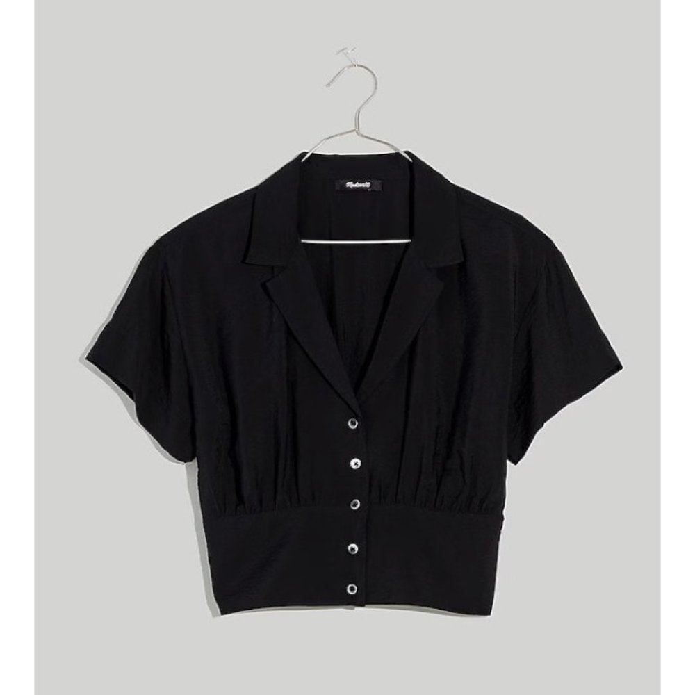 Madewell $92 Drapey Banded Bottom Button Down Top Black Size XXS NJ625